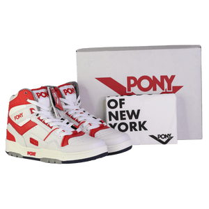 PONY P.o.n.y. M-100 White / Red Leather High Top Trainers UK 9 EU 43