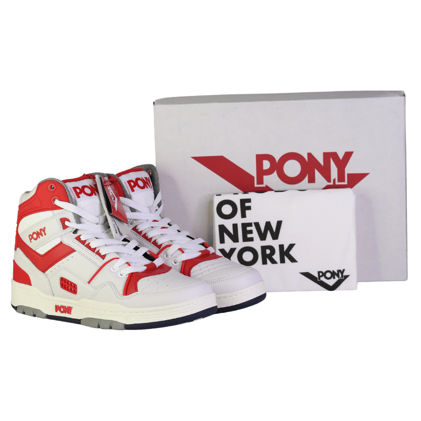 PONY P.o.n.y. M-100 White / Red Leather High Top Trainers UK 9 EU 43 👞