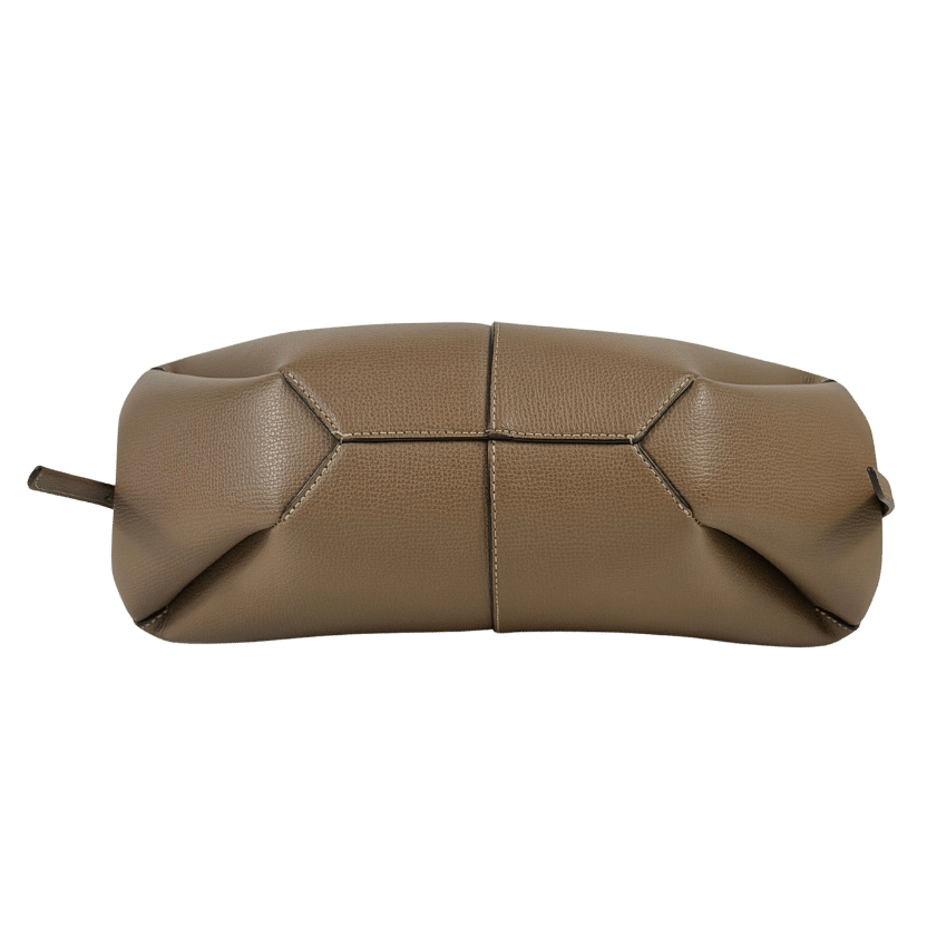 POLENE Taupe Beige Italian Calf Leather Cyme Mini Edition Textured Handbag