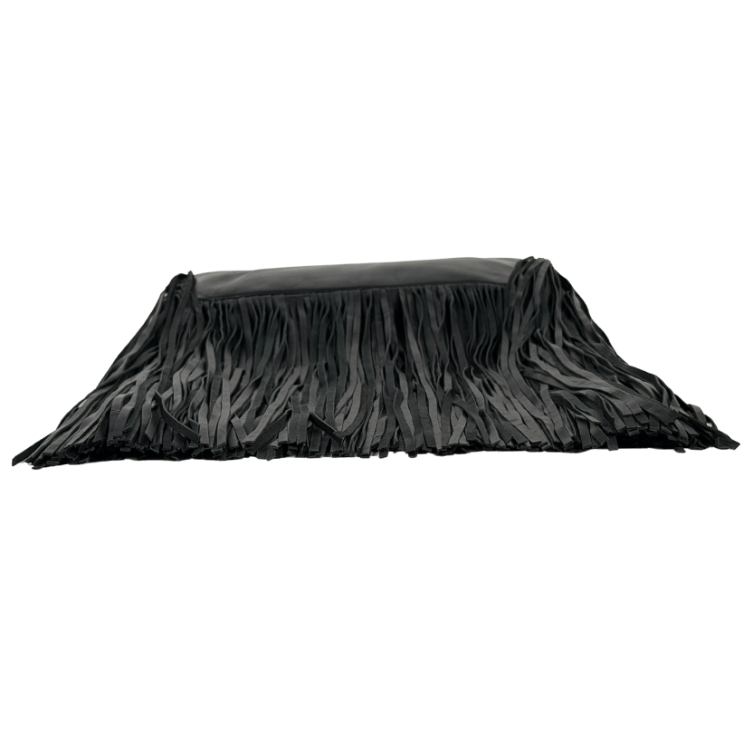 MANGO EXCLUSIVE Black Real Leather Drape Fringe Bag
