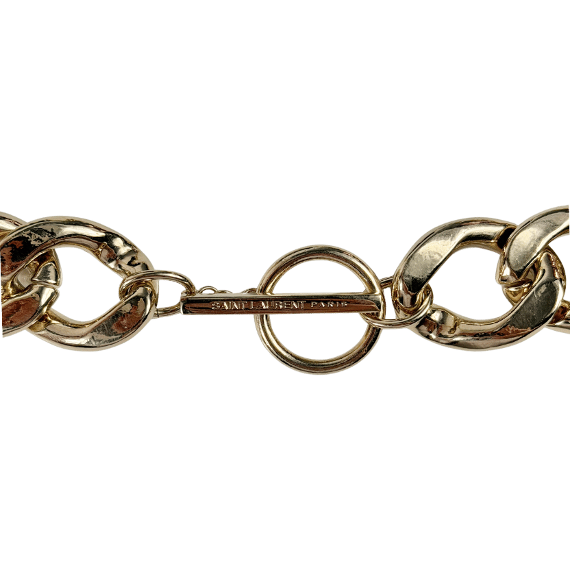 SAINT LAURENT Yellow Gold Plated Chunky Logot-bar Choker Necklace UK XXS-XS