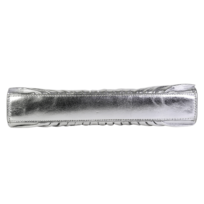 Cult Gaia Metallic Nala Pleated Metallic- Silver Eather Clutch Bag