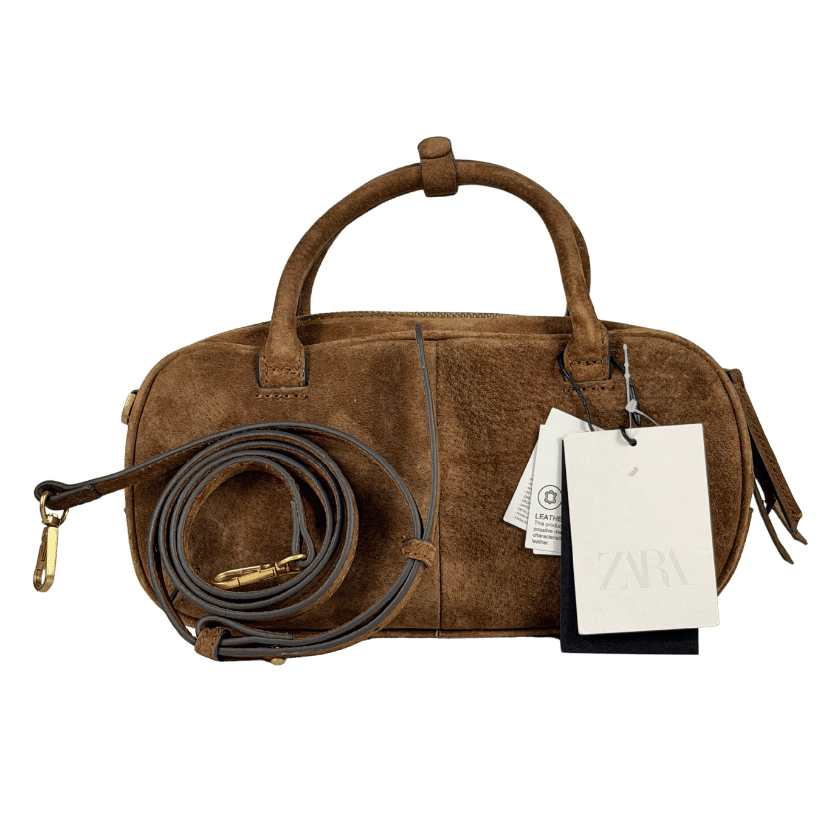 ZARA Brown Mini Split Suede Bowling Bag One Size