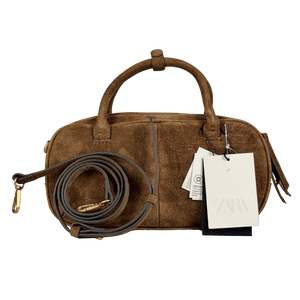 ZARA Brown Mini Split Suede Bowling Bag One Size