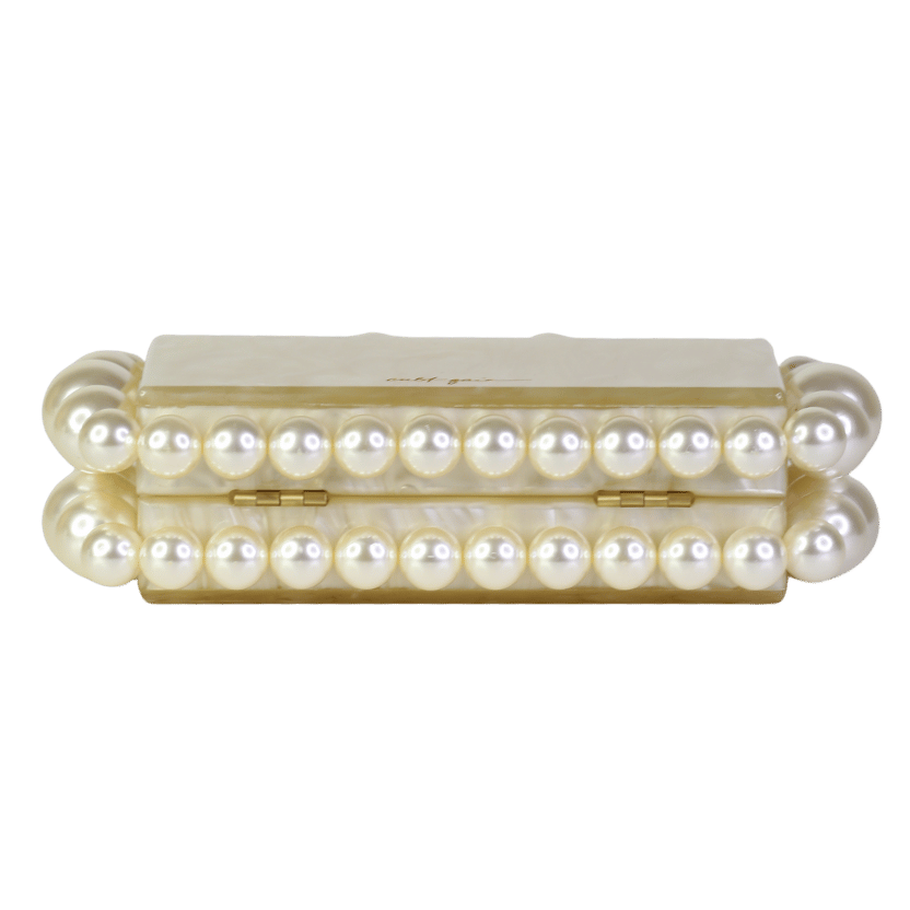 Cult Gaia Cream Pearl Beaded Clutch Bag
