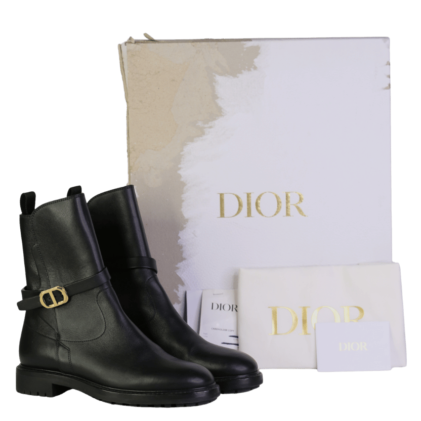 DIOR Black Empreinte Leather Ankle Boots With Gold Logo UK 3.5 EU 36.5 👠