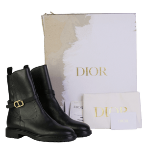 DIOR Black Empreinte Leather Ankle Boots With Gold Logo UK 3.5 EU 36.5