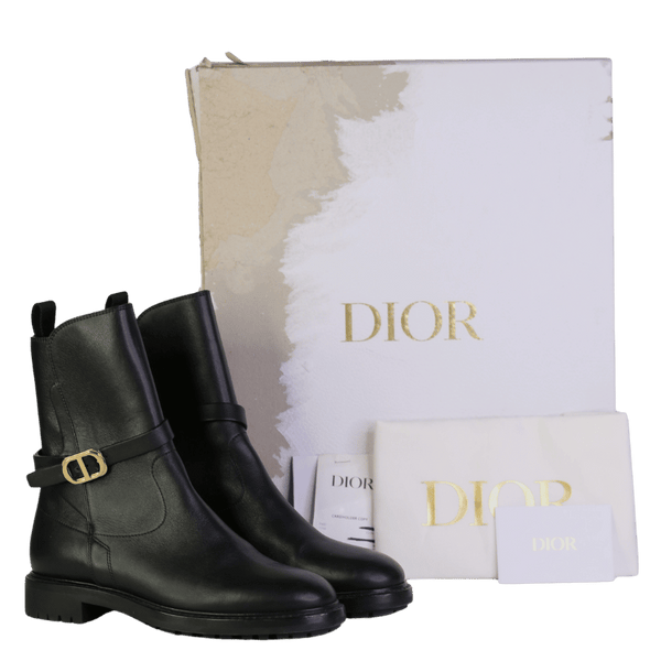 DIOR Black Empreinte Leather Ankle Boots With Gold Logo UK 3.5 EU 36.5