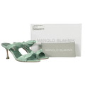 MANOLO BLAHNIK Mint Green Leather Lollo 70 Knot Mule Heels UK 7 EU 40
