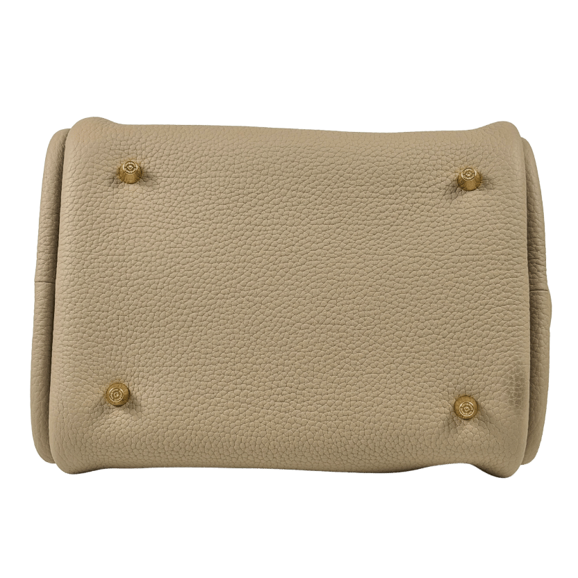SONGMONT Taupe Beige Full Grain Leather Large Song Bucket Bag With Crossbody Strap