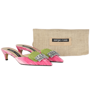 Sergio Rossi X Marta Ferri Pink Velvet Embellished Mules UK 6 EU 39