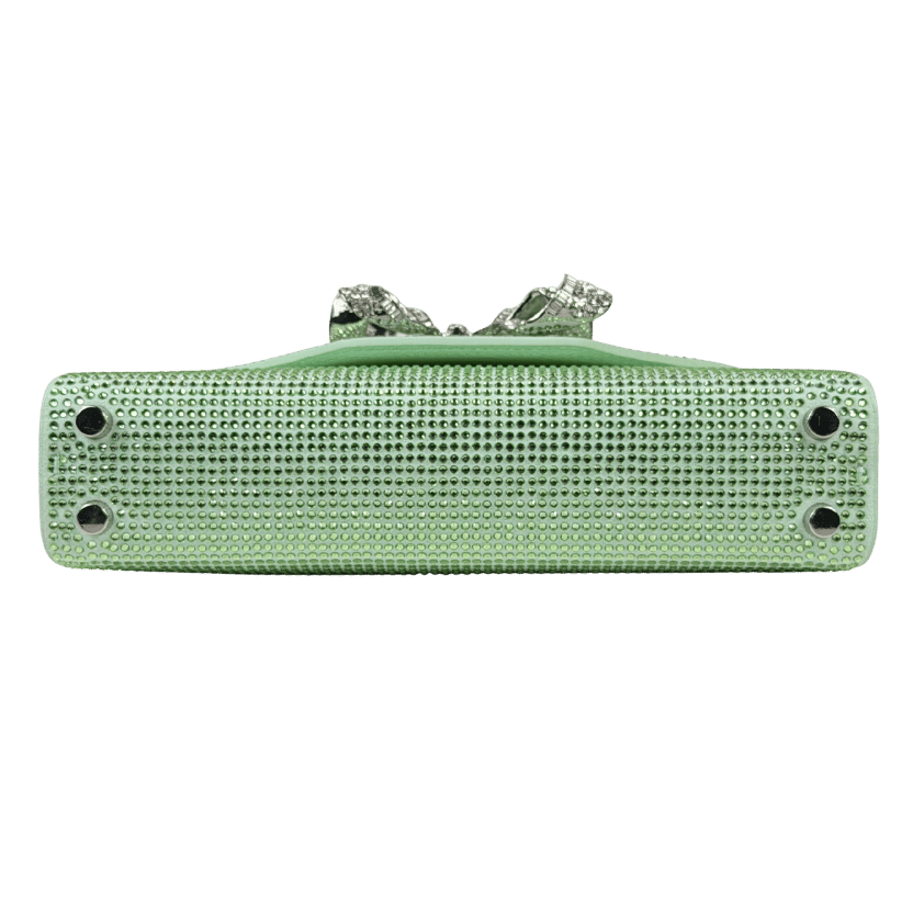 SELF PORTRAIT Mint Green The Bow Crystal-embellished Faux-leather Shoulder Bag