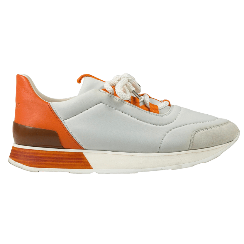 HERMES Miles White / Orange Leather And Neoprene Low Top Sneakers UK 5.5 EU 38.5