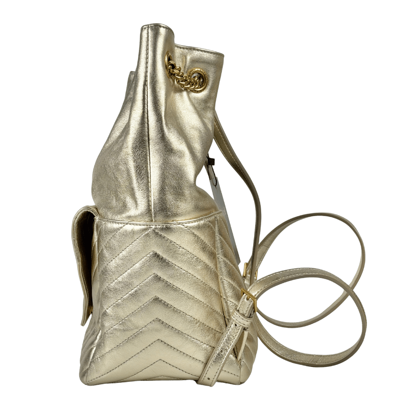 SAINT  LAURENT Metallic Gold Matelasse Lambskin Monogram Joe Backpack