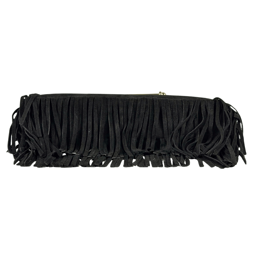 STRATHBERRY X Cinq A Sept Black Suede Leather Multrees Omni Zipped Fringed Bag