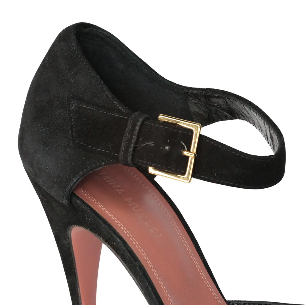 Amina Muaddi Black Suede Angelica Heels UK 4 EU 37 👠