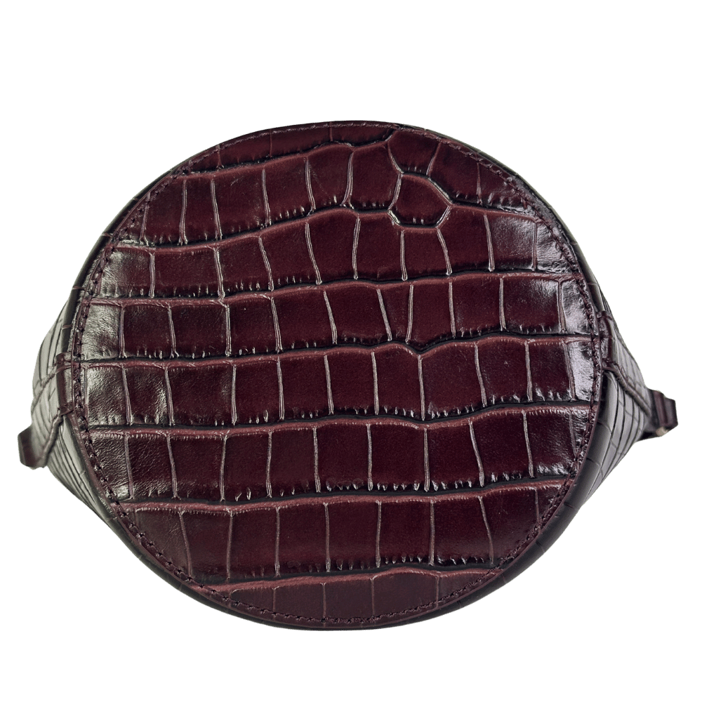 TALBOTS Brown Croc Embossed Leather Bucket Bag One Size