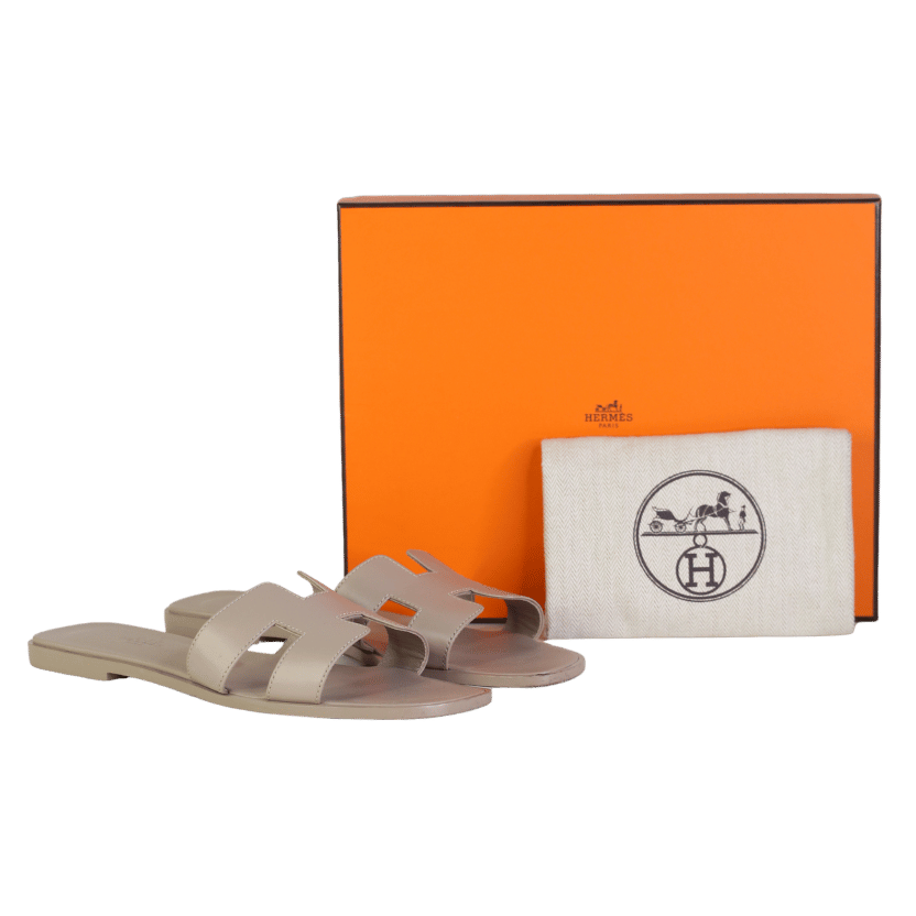 Hermès Beige Iconic Etoupe Epsom Leather Oran 'H' Sandals UK 6.5 EU 39.5 👠