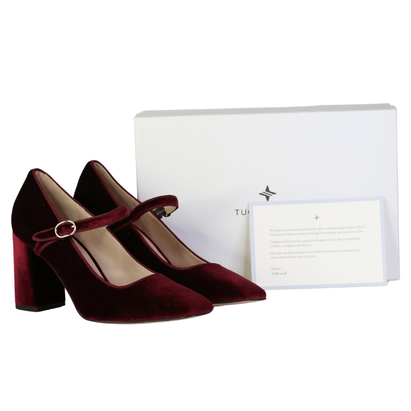 Tuckernuck Red Oxblood Velvet Julia Heels UK 7.5 EU 40.5 👠