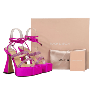 MACH & MACH Pink Devon Crystal-embellished Satin Platform Sandals UK 2 EU 35
