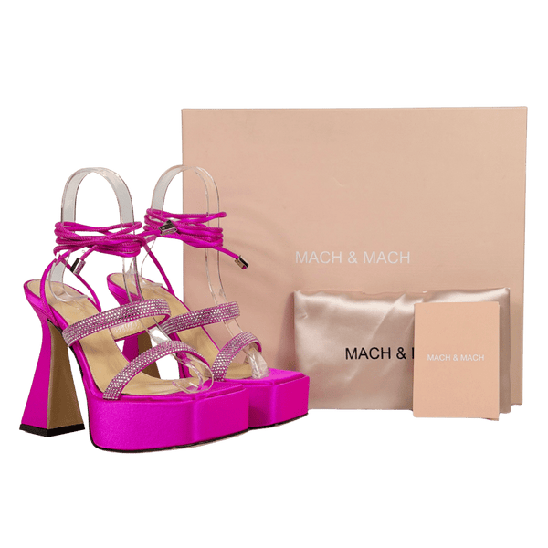 MACH & MACH Pink Devon Crystal-embellished Satin Platform Sandals UK 2 EU 35