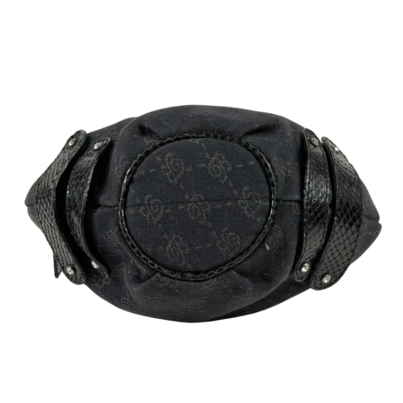 BLUMARINE Black Vintage Monogram Canvas  Leather Embellished Top Handle Bag