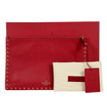 VALENTINO GARAVANI Large Grained Leather Rockstud Zip Pouch Clutch Bag - Red / Gold