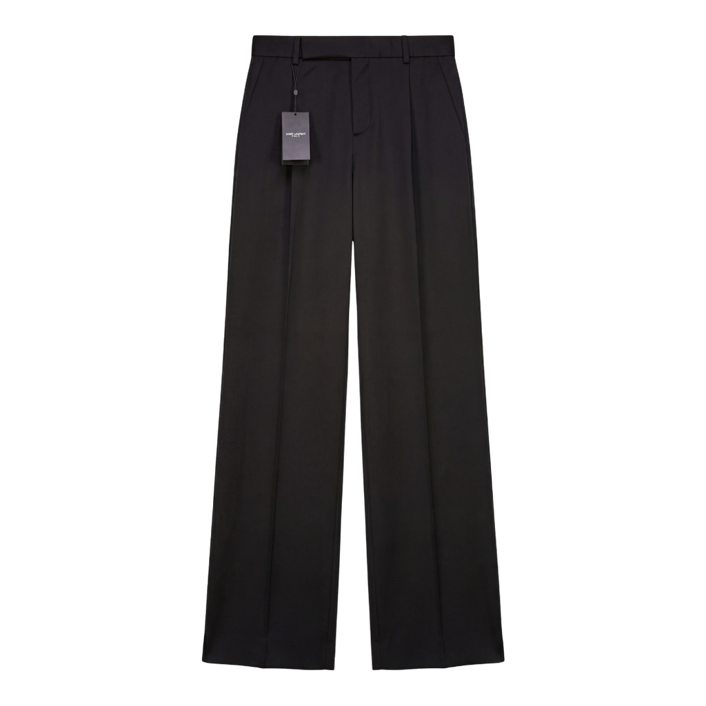 SAINT LAURENT Black Silk Satin Fully Lined Pleated Straight Leg Trousers Fr36 UK 8