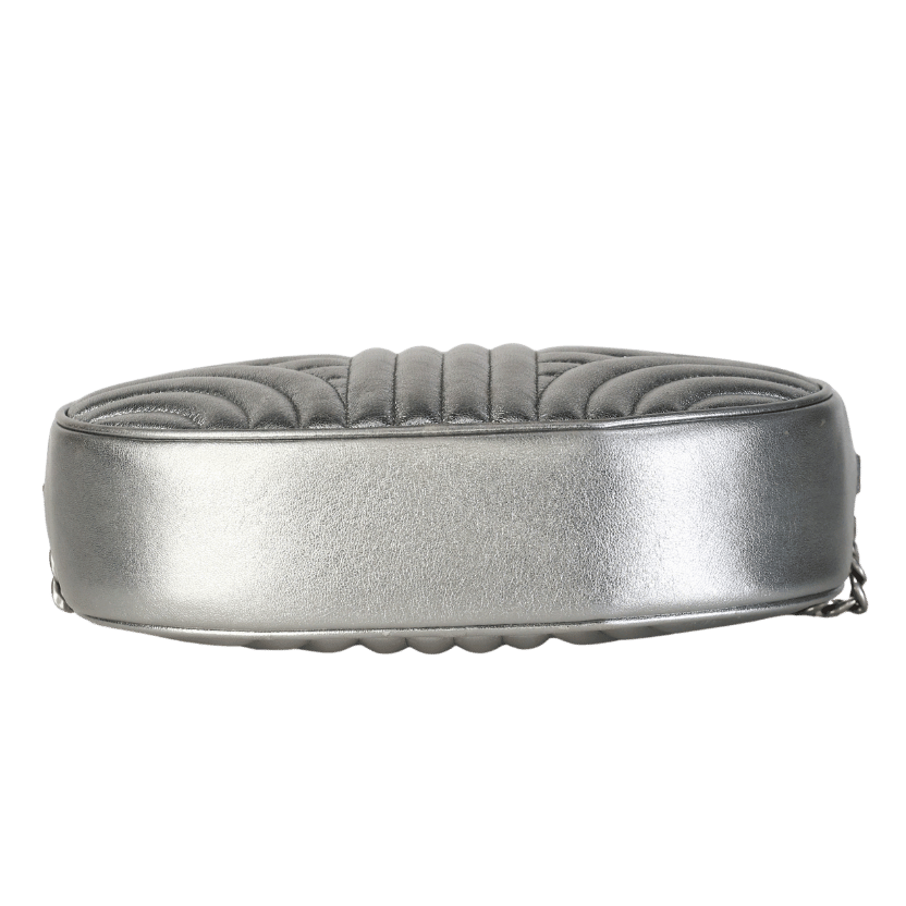 Prada Metallic Silver Diagramme Quilted Oval Crossbody Bag