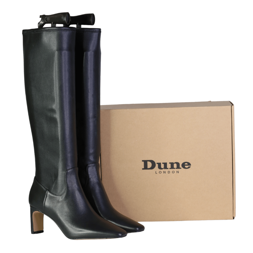 Dune Stellan - Black Square Toe Knee High Boots UK 4 EU 37 👠