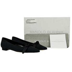 MANOLO BLAHNIK Black Pairo Silk Bow Detail Pointed Ballet Flats UK 2 EU 35