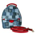 LOUIS VUITTON Denim Damier Monogram Patchwork Palm Springs Backpack Mini Blue Rouge - RARE
