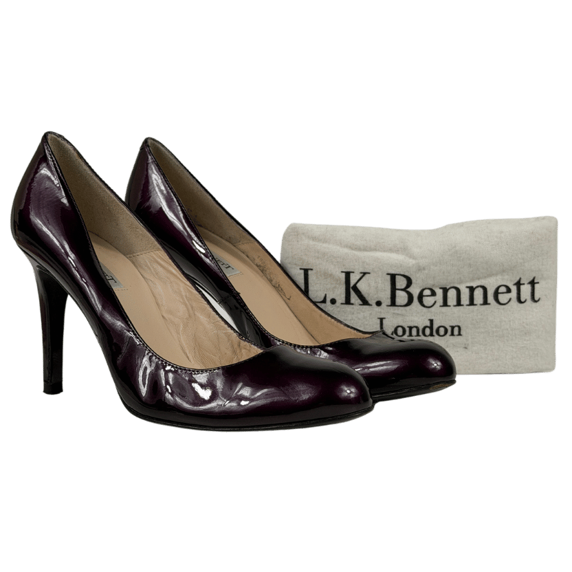 L.K.Bennett Purple Dark Aubergine Patent Mid-heel Pumps UK 5.5 EU 38.5 👠