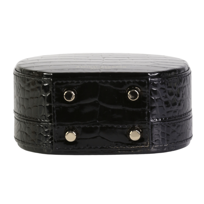 Aspinal Of London Black Hat Box Micro Crocodile-embossed Patent Leather Clutch Bag