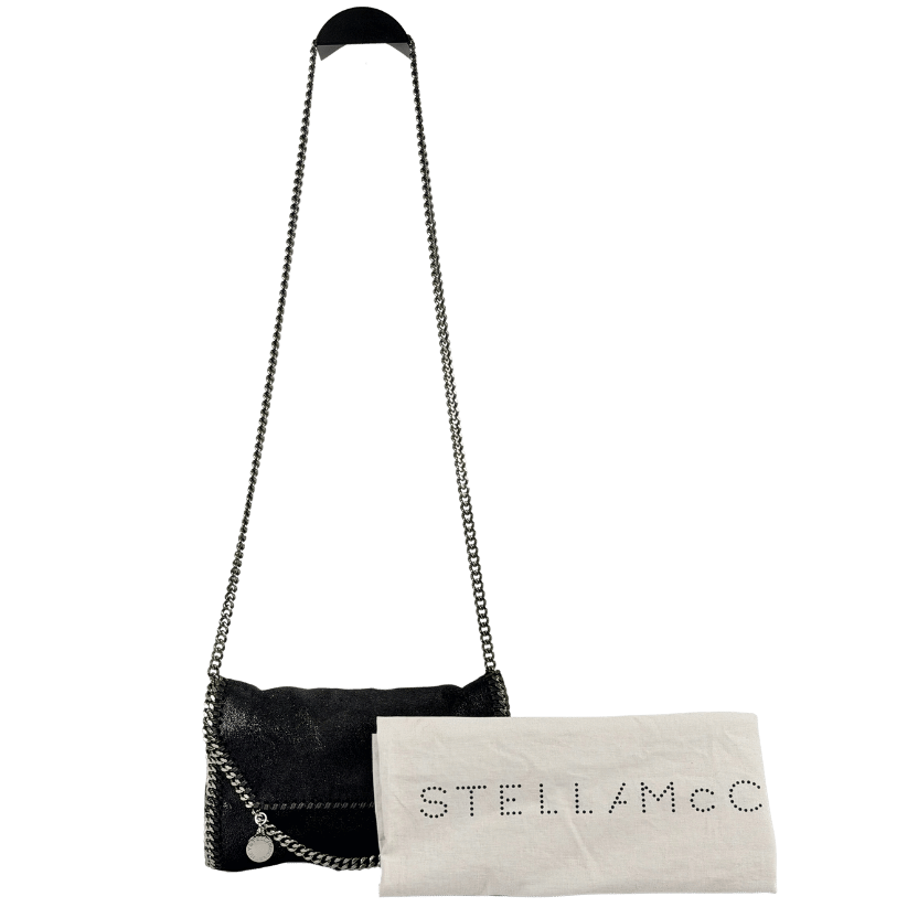 Stella McCartney The Falabella Mini Vegetarian Textured-leather Shoulder Bag - Black / Silver