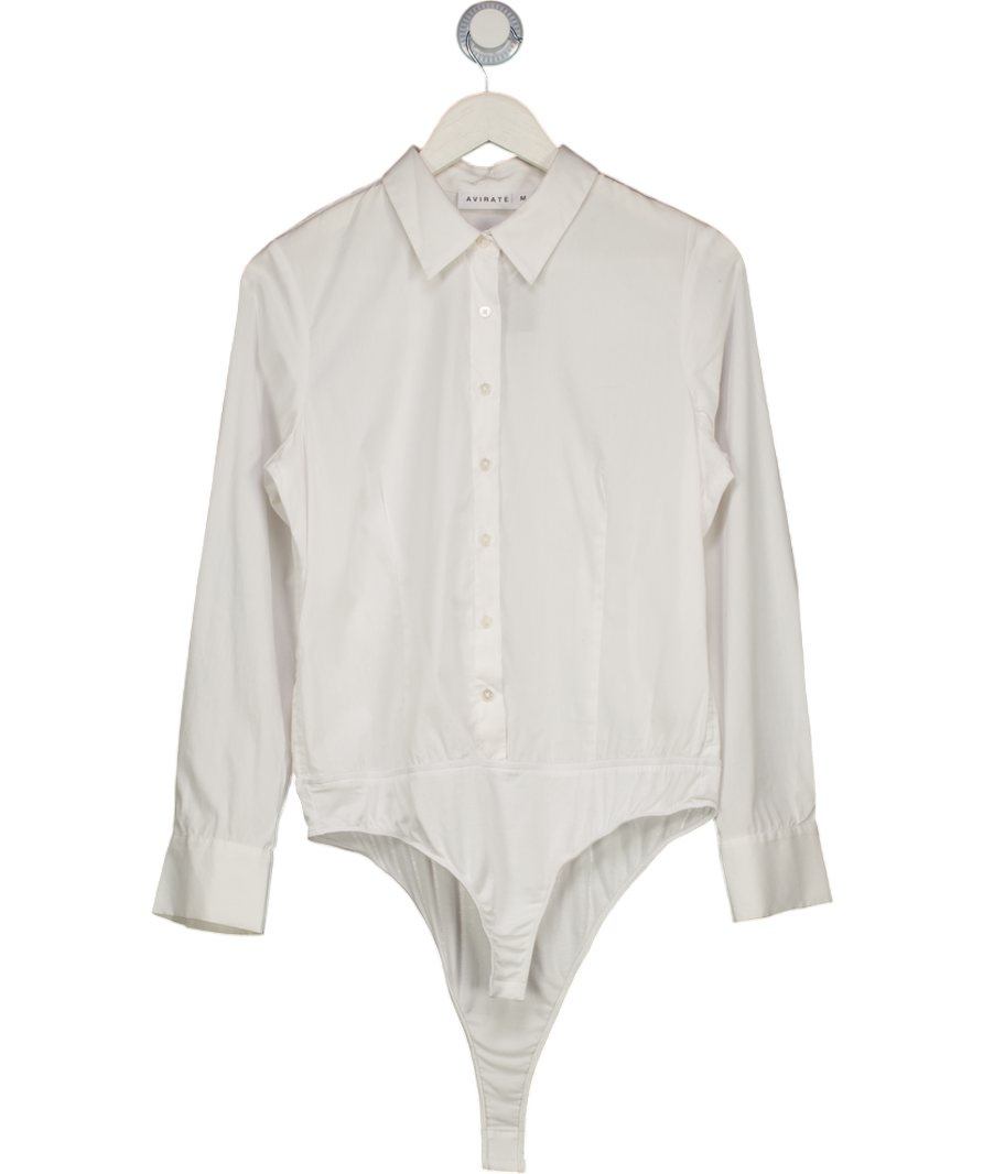 Avirate White Fitte Shirt Bodysuit UK M