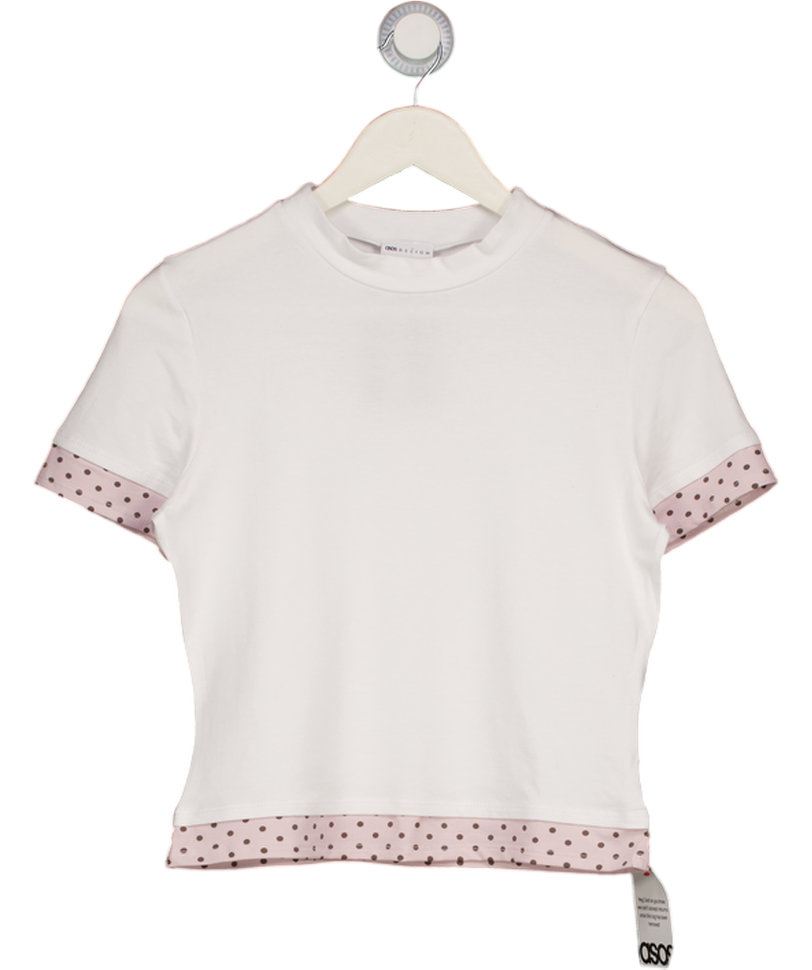 ASOS Short Sleeve Double Layer Polka Dot Top In White UK M