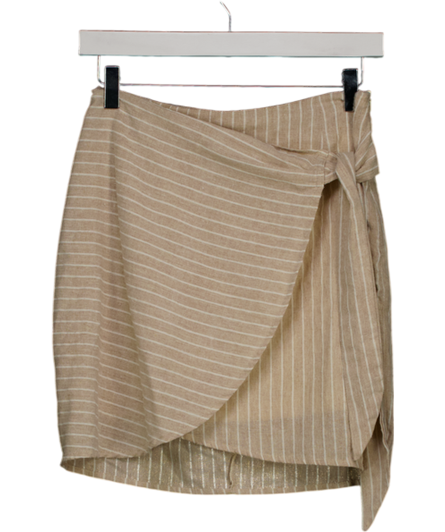 Beige Cotton Striped Tie Mini Skirt UK S