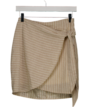 Beige Cotton Striped Tie Mini Skirt UK S