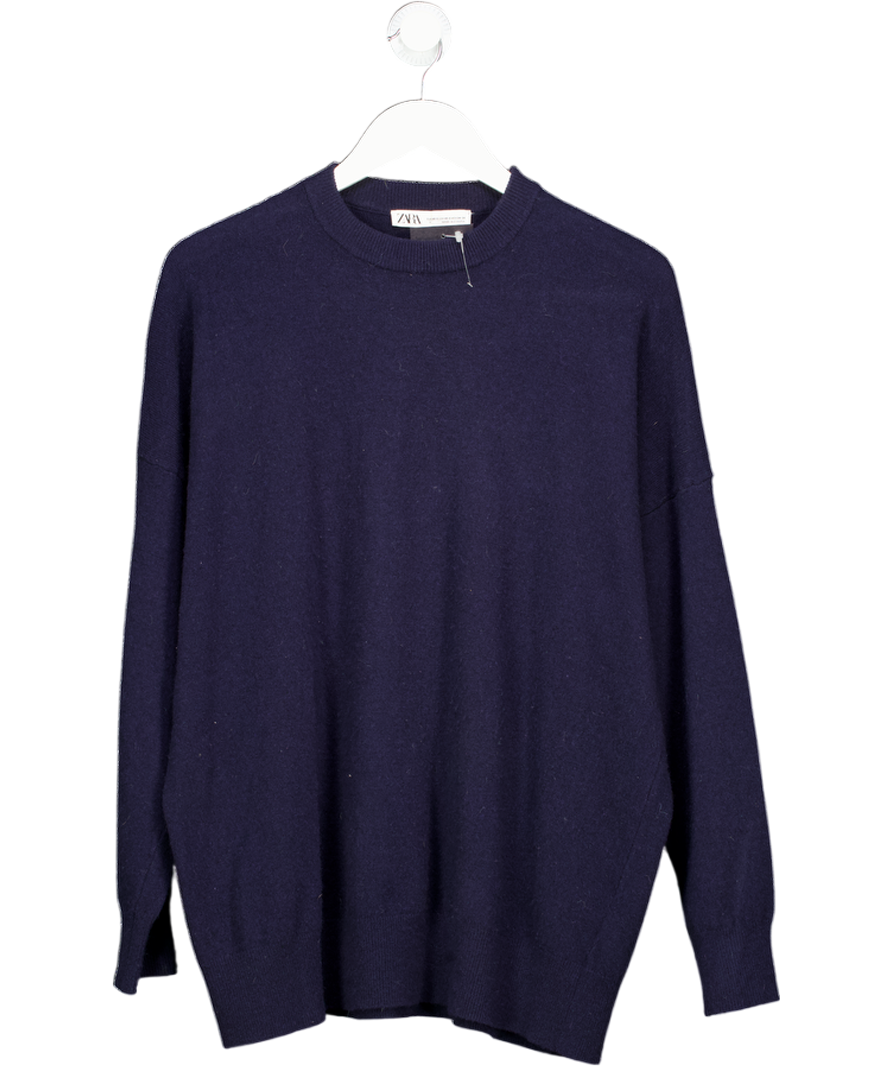 ZARA Navy Blue 100% Wool Supersoft Knit Jumper UK XS/S