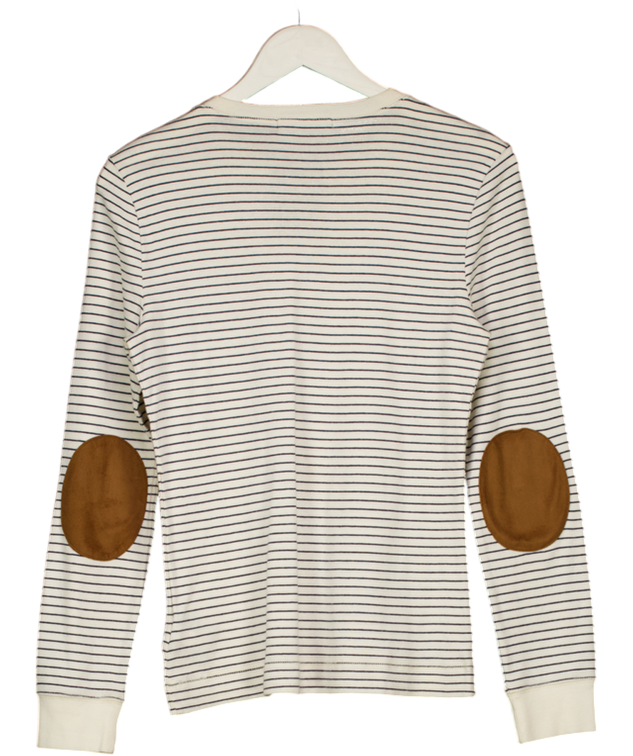 Ralph Lauren Cream Striped Zip Detail Long Sleeve Top UK M