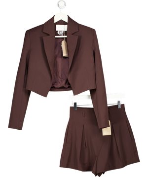 MESHKI 2-piece Chocolate Brown Simone Cropped Suiting Blazer & Shorts Set UK XS