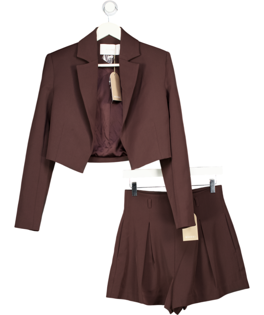 MESHKI 2-piece Chocolate Brown Simone Cropped Suiting Blazer & Shorts Set UK XS