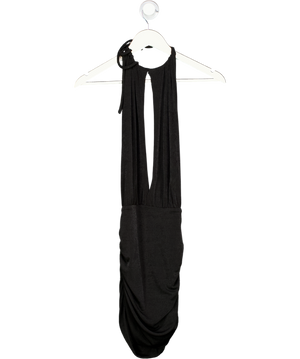 Aria Cove Black High Neck Cut Out Ruched Detail Open Back Mini Dress UK 8