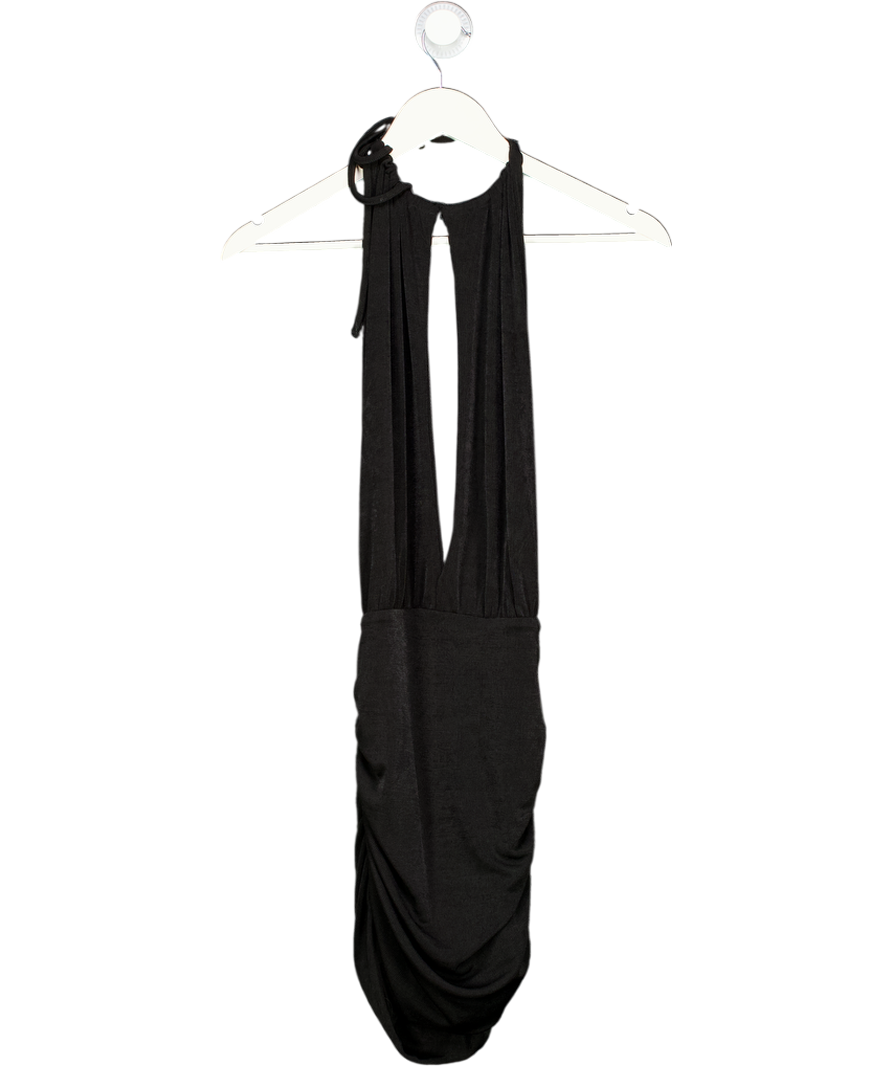 Aria Cove Black High Neck Cut Out Ruched Detail Open Back Mini Dress UK 8