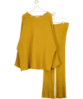 FREE PEOPLE BEACH Mustard Yellow Ribbed Knit Lounge Set UK XL