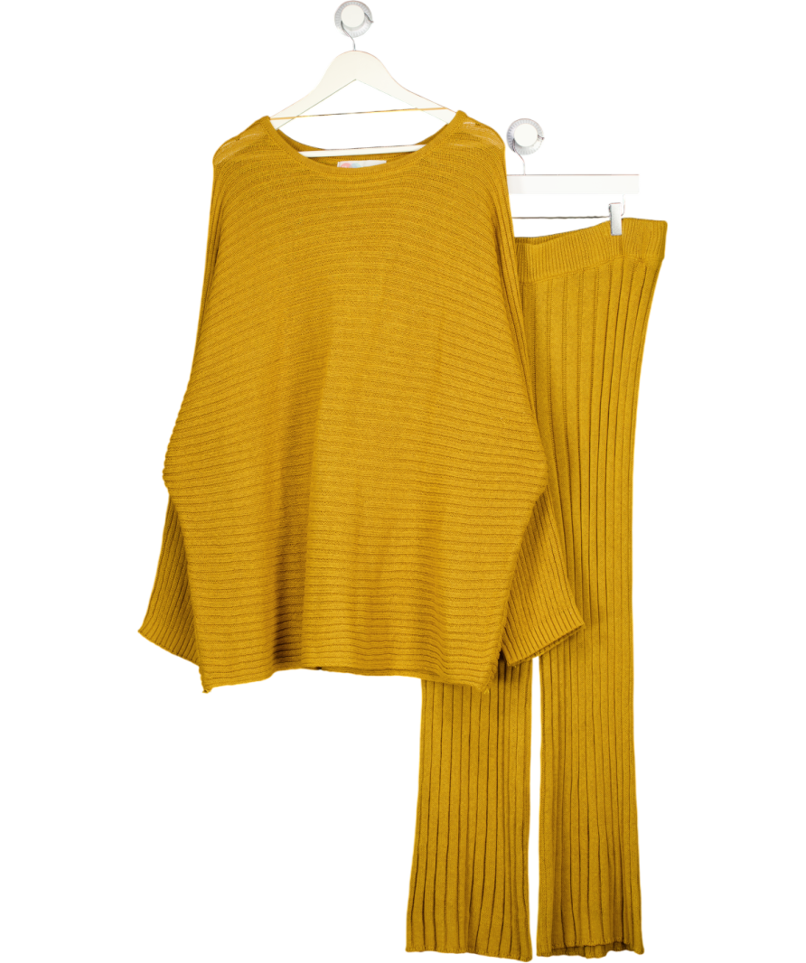 FREE PEOPLE BEACH Mustard Yellow Ribbed Knit Lounge Set UK XL