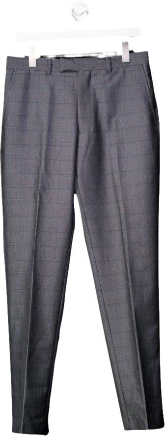 French Connection Grey Suit Trousers In Blue Check W32