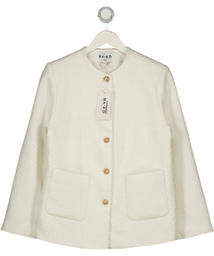 NA-KD Cream Tweed Oversized Blazer Jacket Eu34 UK 6