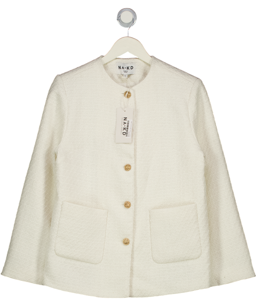 NA-KD Cream Tweed Oversized Blazer Jacket Eu34 UK 6